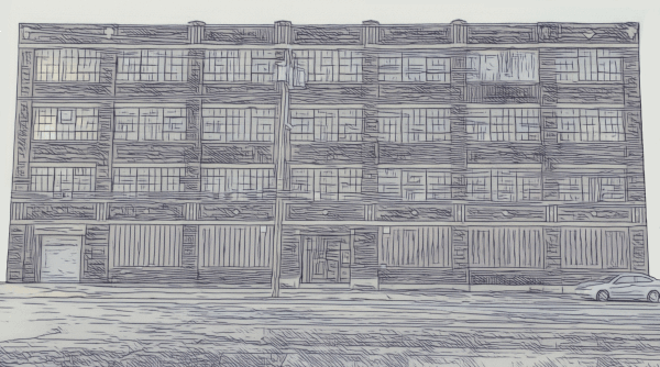 Cartoon stylized version of the MQ warehouse